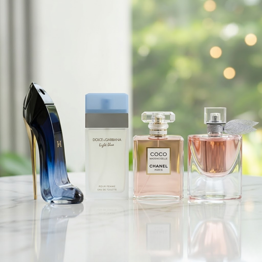 Combo de 4 perfumes - Good Girl, Coco Mademoiselle, Lancôme, Light Blue